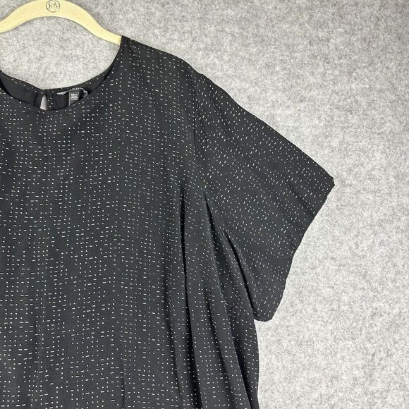 Eileen Fisher Top Womens 22W Black Morse Code Geometric Tencel Blend Blouse Slit - Picture 5 of 13